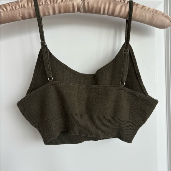 BNWOT. Ribbed-knit cropped cami in dark khaki green. - Picture 6 of 10